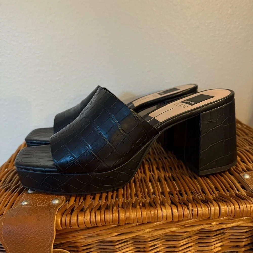 Dolce Vita Marsha Heels Women’s Size 9.5 Black Leather Croc Embossed Platform